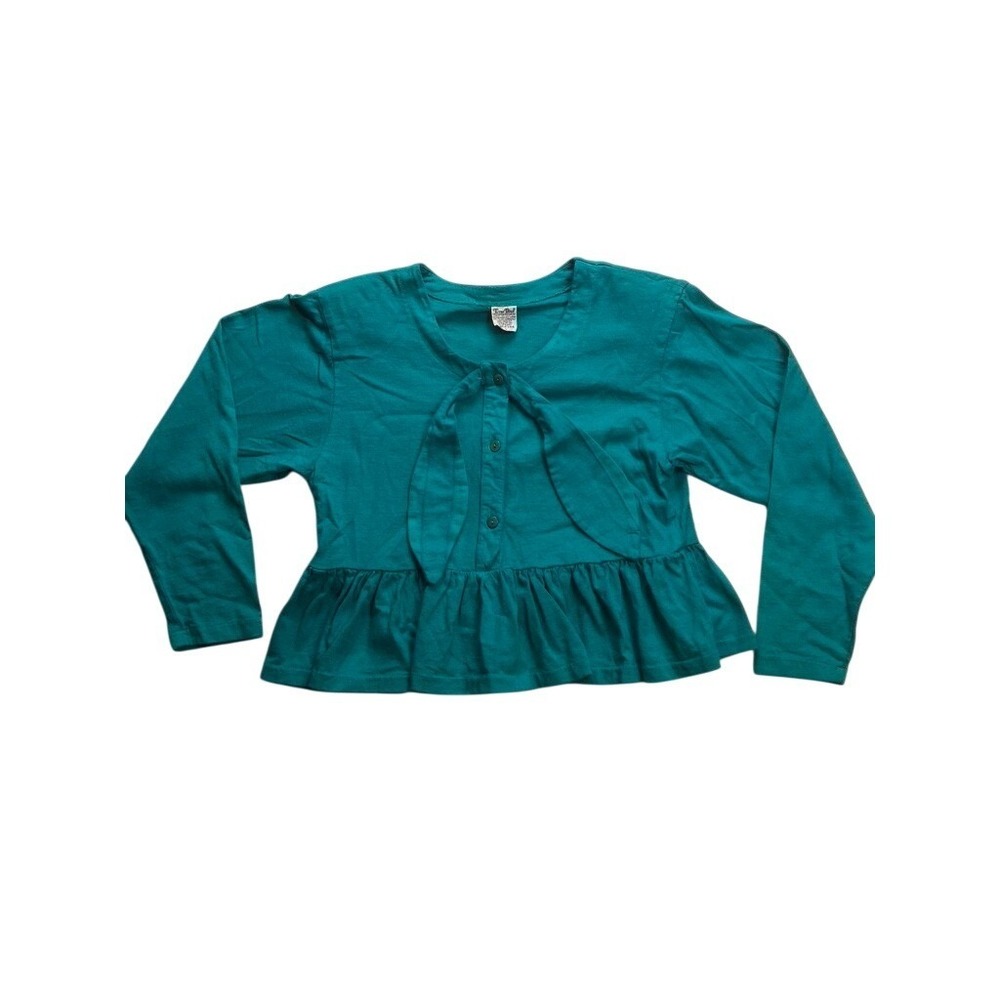 Ever Blue Peplum Top Women Large Teal Vintage 90s Bow Button USA Made